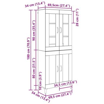 Highboard Altholz 69,5 x 34 x 180 cm Holzwerkstoff