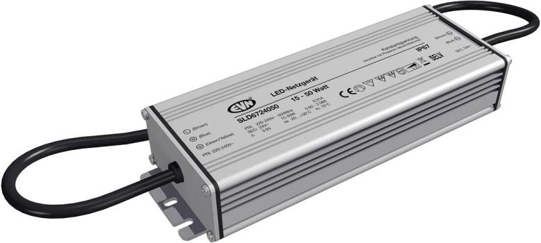 ARDEBO.de EVN SLD-Serie Netzgerät 24V/DC, 15-50W, IP67, Primär: 220-240V, dimmbar mit Phasenan- und Phasenabschnitt-Dimmer (SLD6724050)