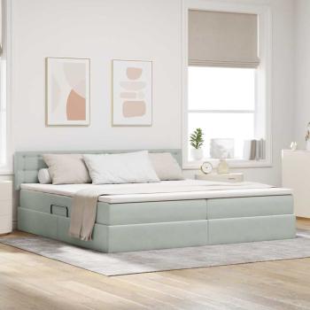 ARDEBO.de - Bett mit LED-Lichtleisten Hellgrau 200 x 200 cm Samt