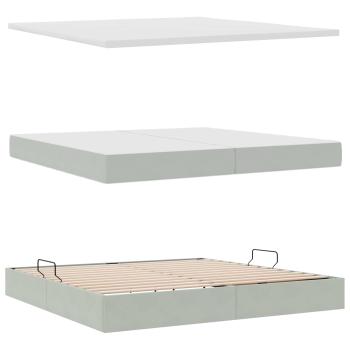 Bett mit LED-Lichtleisten Hellgrau 200 x 200 cm Samt