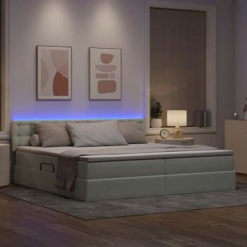 Bett mit LED-Lichtleisten Hellgrau 200 x 200 cm Samt