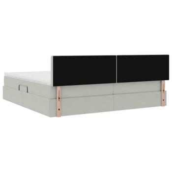Bett mit LED-Lichtleisten Hellgrau 200 x 200 cm Samt