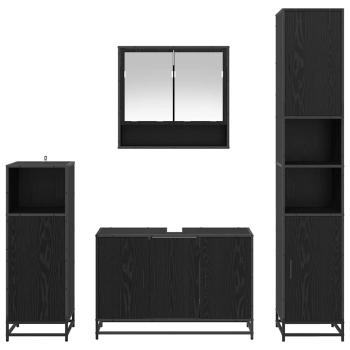 Badezimmermöbel-Set 4 pcs Schwarz Eichen-Optik Holzwerkstoff
