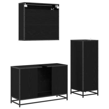 Badezimmermöbel-Set 3 pcs Schwarz Eichen-Optik Holzwerkstoff