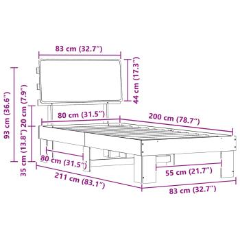 Bettgestell mit gepolstertem Kopfteil Dunkelgrau 80 x 200 cm