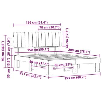 Bettgestell mit gepolstertem Kopfteil Hellgrau 150 x 200 cm