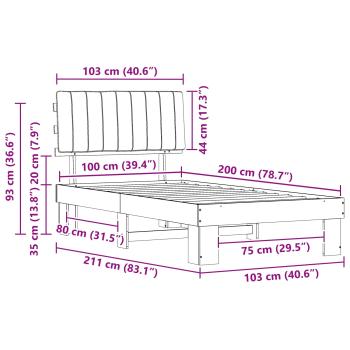 Bettgestell mit gepolstertem Kopfteil Hellgrau 100 x 200 cm
