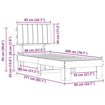 Bettgestell mit gepolstertem Kopfteil Schwarz 80 x 200 cm