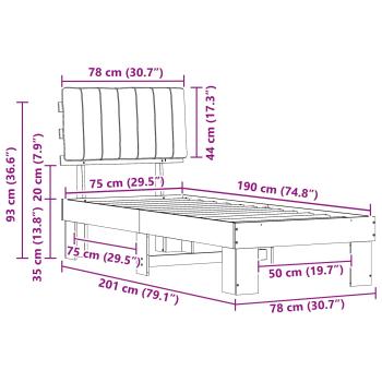 Bettgestell mit gepolstertem Kopfteil Taupe 75 x 190 cm