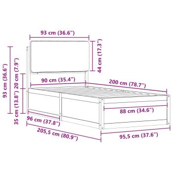 Bettgestell mit gepolstertem Kopfteil Taupe 90 x 200 cm