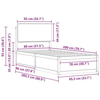 Bettgestell mit gepolstertem Kopfteil Schwarz 80 x 200 cm