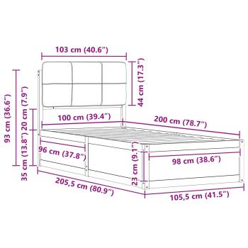 Bettgestell mit gepolstertem Kopfteil Dunkelgrau 100 x 200 cm