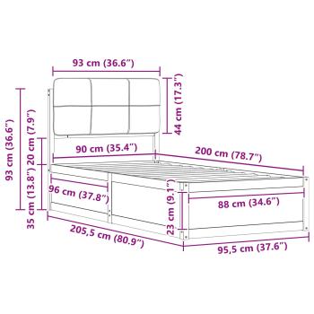 Bettgestell mit gepolstertem Kopfteil Schwarz 90 x 200 cm