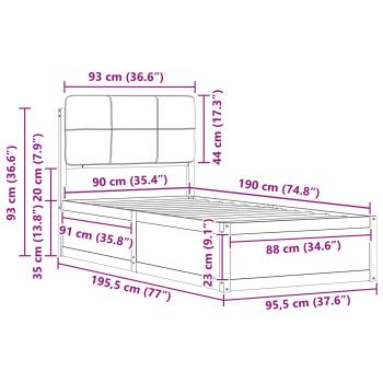 Bettgestell mit gepolstertem Kopfteil Dunkelgrau 90 x 190 cm