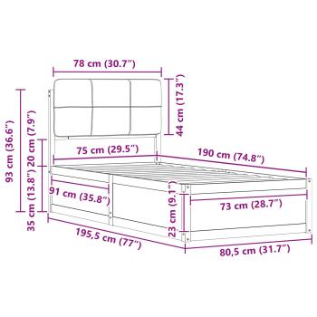 Bettgestell mit gepolstertem Kopfteil Hellgrau 75 x 190 cm