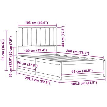 Bettgestell mit gepolstertem Kopfteil Dunkelgrau 100 x 200 cm