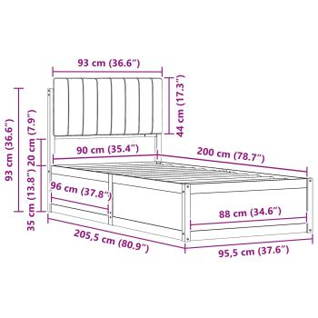 Bettgestell mit gepolstertem Kopfteil Schwarz 90 x 200 cm
