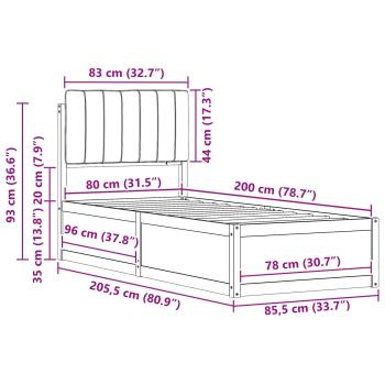 Bettgestell mit gepolstertem Kopfteil Schwarz 80 x 200 cm