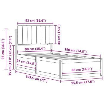 Bettgestell mit gepolstertem Kopfteil Taupe 90 x 190 cm