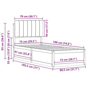 Bettgestell mit gepolstertem Kopfteil Taupe 75 x 190 cm