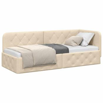 Eckbettgestell mit Kopfteil Creme 80 x 200 cm Stoff