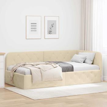 ARDEBO.de - Eckbettgestell mit Kopfteil Creme 90 x 190 cm Stoff