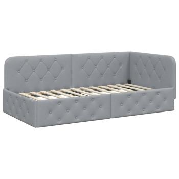 Eckbettgestell mit Kopfteil Hellgrau 90 x 200 cm Stoff
