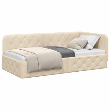 Eckbettgestell Creme 90 x 200 cm Stoff