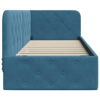 Eckbettgestell mit Kopfteil Blau 80 x 200 cm Samt