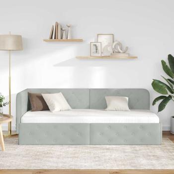 ARDEBO.de - Eckbettgestell mit Kopfteil Hellgrau 80 x 200 cm Samt