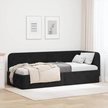 ARDEBO.de - Eckbettgestell mit Kopfteil Schwarz 80 x 200 cm Samt