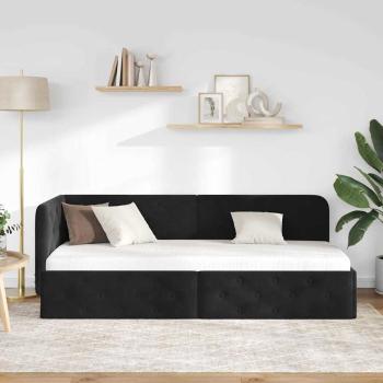 Eckbettgestell mit Kopfteil Schwarz 80 x 200 cm Samt