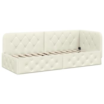 Eckbettgestell mit Kopfteil Creme 80 x 200 cm Samt