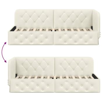 Eckbettgestell mit Kopfteil Creme 80 x 200 cm Samt