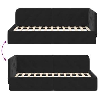Eckbettgestell mit Kopfteil Schwarz 90 x 190 cm Samt