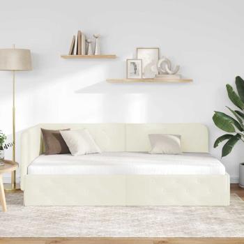 Eckbettgestell mit Kopfteil Creme 90 x 190 cm Samt