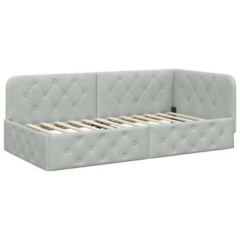 ARDEBO.de - Eckbettgestell mit Kopfteil Hellgrau 90 x 200 cm Samt