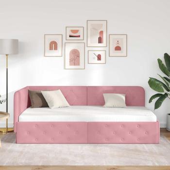 Eckbettgestell mit Kopfteil Rosa 90 x 200 cm Samt