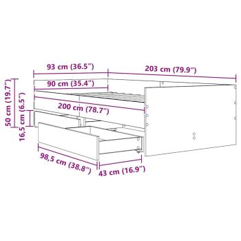 Bettrahmen Altholz 90 x 200 cm Massives Kiefernholz