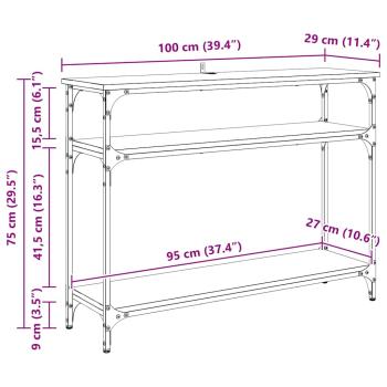 Konsolentisch mit Regal Schwarz Eichen-Optik 100 x 29 x 75 cm