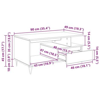Couchtisch Schwarz Eichen-Optik 90 x 49 x 45 cm Holzwerkstoff