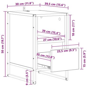 Nachttisch Schwarz Eichen-Optik 39,5 x 30 x 50 cm Holzwerkstoff