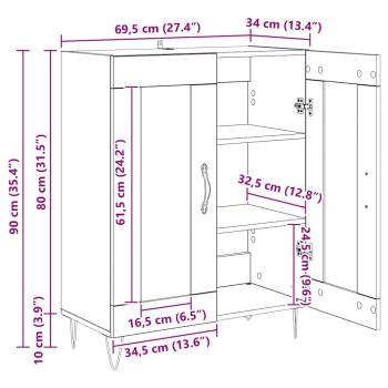 Sideboard Schwarz Eichen-Optik 69,5 x 34 x 90 cm Holzwerkstoff