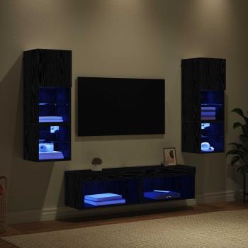 TV-Wandmöbel 6 pcs Schwarz Eichen-Optik Holzwerkstoff