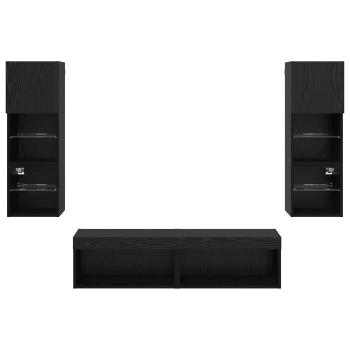 TV-Wandmöbel 6 pcs Schwarz Eichen-Optik Holzwerkstoff