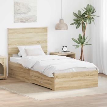 ARDEBO.de - Bettrahmen Sonoma Eiche und Silber 75 x 190 cm Holzwerkstoff
