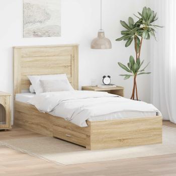 ARDEBO.de - Bettrahmen Sonoma Eiche und Silber 75 x 190 cm Holzwerkstoff