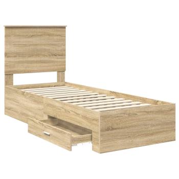 Bettrahmen Sonoma Eiche und Silber 75 x 190 cm Holzwerkstoff