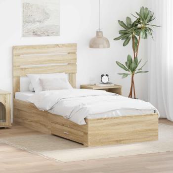 ARDEBO.de - Bettrahmen Sonoma Eiche und Silber 75 x 190 cm Holzwerkstoff