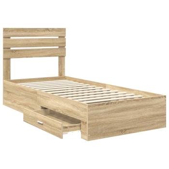 Bettrahmen Sonoma Eiche und Silber 75 x 190 cm Holzwerkstoff